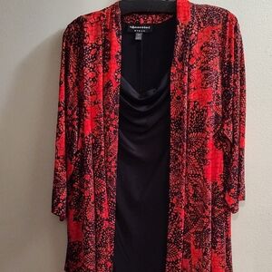 Red and Black Patterned Open Cardigan